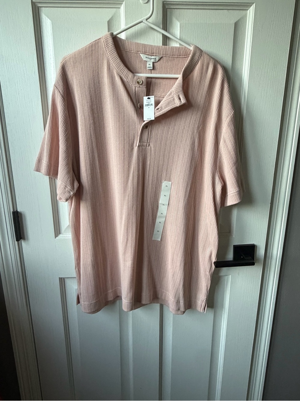 Banana Republic Light Pink Waffle Henley Short Sleeve Shirt